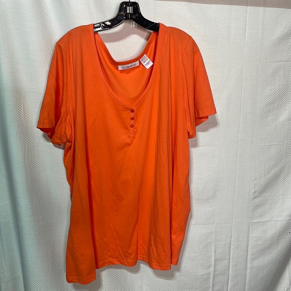 Roman’s 2x orange long v neck short sleever 💯 cotton t NWOT generous in size